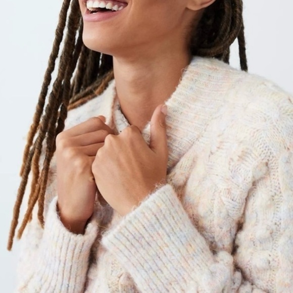 Anthropologie Heartloom Freya Cozy Chunky Knit Neutral Pastel Sweater NWT Medium - Picture 4 of 16
